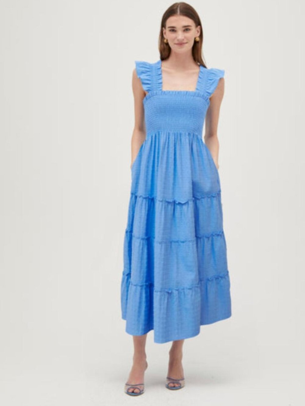 Hill House Home Ellie Nap Dress in Hydrangea Blue Textured Clip Dot Size XS